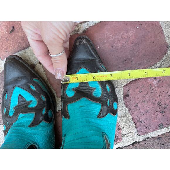 Vtg Sundance Flings Leather Teal Black Western Boots. See size measurements! - Picture 8 of 8